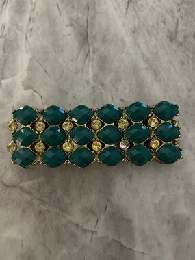 Gold-Tone Bracelet with Emerald Green stones and Crystal Accents